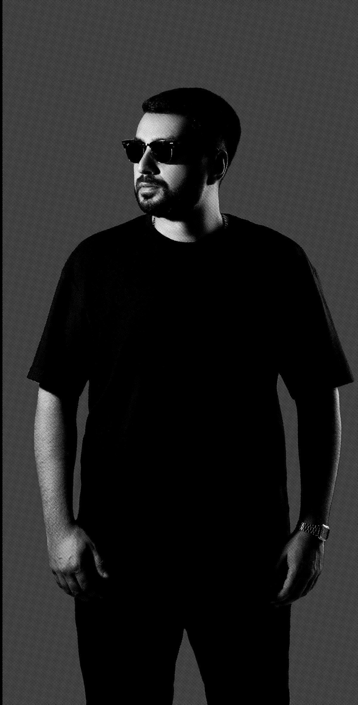 Full-length halftone portrait of ALIGEE in black